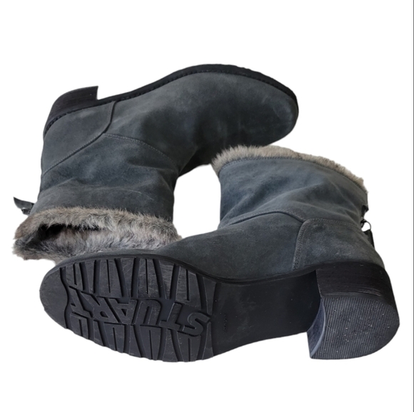 Stuart Weitzman Grey Suede Booties Faux Fur - Picture 9 of 10